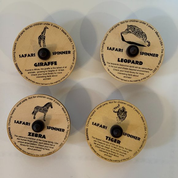 Safari Spinner: Giraffe, Leopard, Tiger, Zebra - Set of 4 - Picture 2 of 3